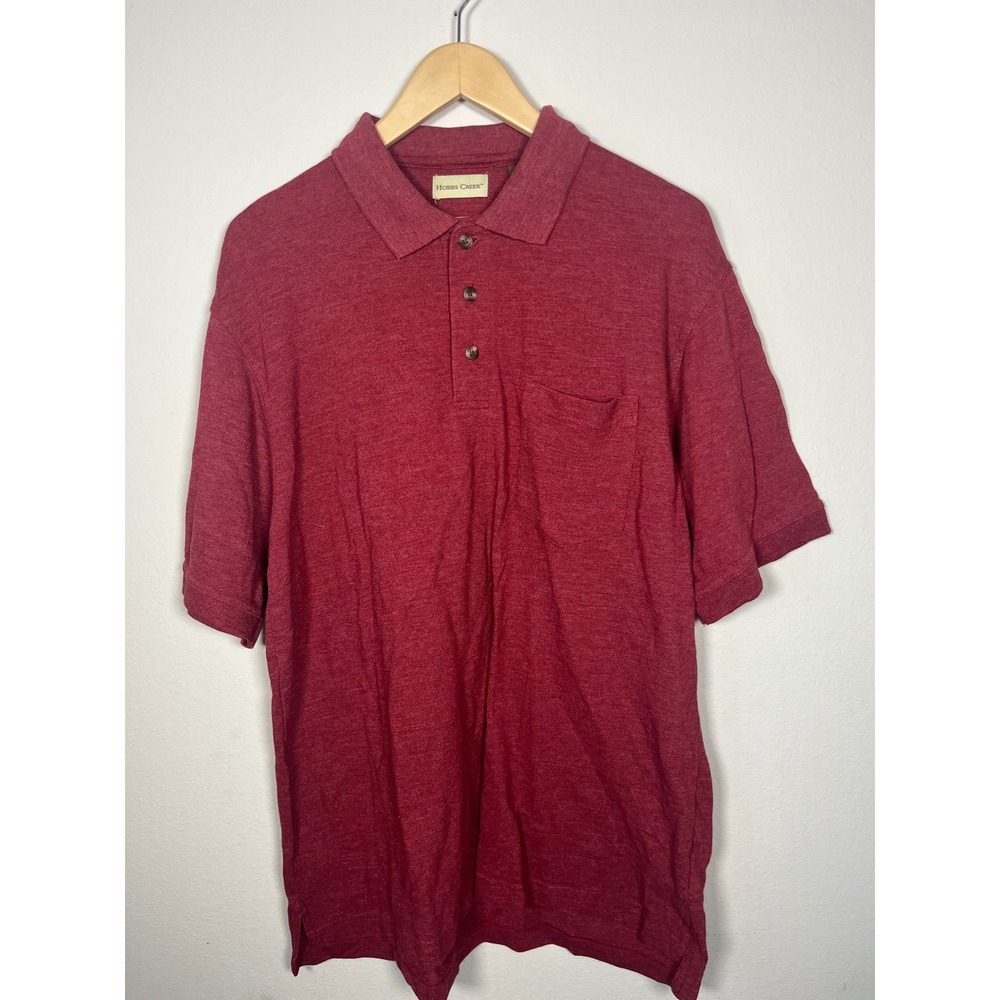 Hobbs Creek Mens Polo Shirt Large Burgundy Red Short Sleeve Pique Pocket Casual